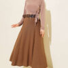 Belted Stitch Detail Flared Skirt Mink بالجملة skirt view 2 - Hicabistan مصنع تركيا