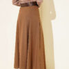 Belted Stitch Detail Flared Skirt Mink بالجملة skirt view 3 - Hicabistan مصنع تركيا