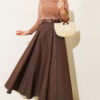 Belted Stitch Detail Denim Skirt Brown بالجملة skirt view 2 - Hicabistan مصنع تركيا