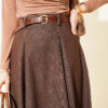 Belted Stitch Detail Denim Skirt Brown بالجملة skirt view 4 - Hicabistan مصنع تركيا