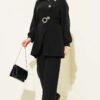 Belted Button Detail Two-Piece Set Black