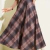 Belted Plaid Flared Skirt Brown
