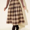 Belted Checked Pattern Pleated Skirt Mink