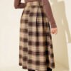 Belted Checked Pattern Pleated Skirt Mink بالجملة skirt view 3 - Hicabistan مصنع تركيا