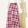 Belted Checkered Scuba Skirt Burgundy groothandel skirt view 3 - Hicabistan Turkije fabriek
