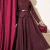Belted Zippered Basic Skirt Set Burgundy groothandel clothing set - Hicabistan Turkije fabriek