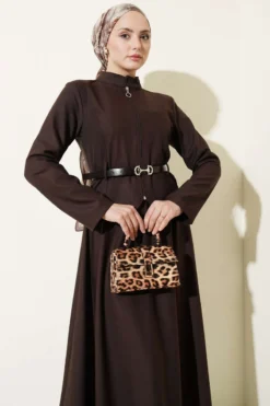 Belted Zippered Basic Skirt Set Brown wholesale clothing set view 2 - Hicabistan Turkey factory