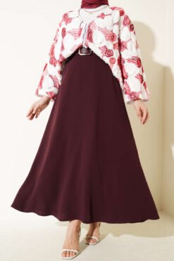 Belted Zippered Basic Skirt Plum