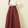Belted Wide Pleated Poplin Skirt Burgundy wholesale skirt view 2 - Hicabistan Turkey factory