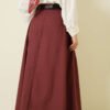 Belted Wide Pleated Poplin Skirt Burgundy wholesale skirt view 3 - Hicabistan Turkey factory