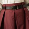 Belted Wide Pleated Poplin Skirt Burgundy wholesale skirt view 4 - Hicabistan Turkey factory