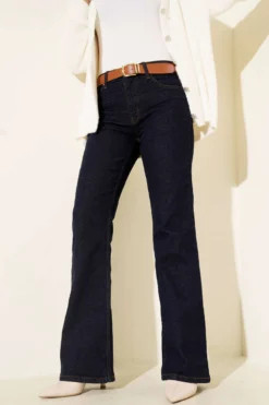 Belted Flare Jeans Navy Blue
