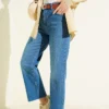 Belted Cut-Out Straight Leg Jeans Blue