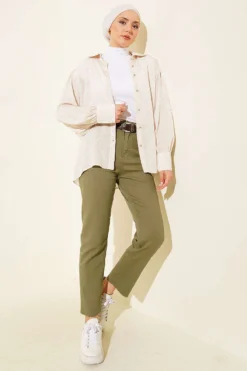 Alternative view of Belted Cut-Out Slim Fit Jeans Khaki