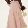 Belted Flared Midi Skirt Beige