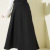 Belted Flared Midi Skirt Black