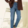 Belted Mom Jeans Pants Blue wholesale pants view 2 - Hicabistan Turkey factory