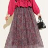 Belted Paisley Pattern Chiffon Skirt Burgundy بالجملة skirt - Hicabistan مصنع تركيا