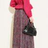 Belted Paisley Pattern Chiffon Skirt Burgundy Großhandel skirt view 3 - Hicabistan Türkei Fabrik