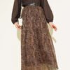 Belted Paisley Pattern Chiffon Skirt Brown al por mayor skirt - Hicabistan fábrica Turquía