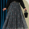 Belted Paisley Pattern Chiffon Skirt Emerald wholesale skirt - Hicabistan Turkey factory