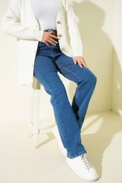 Belted Palazzo Denim Pants Blue