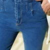 Belted Palazzo Denim Pants Blue al por mayor pants view 4 - Hicabistan fábrica Turquía