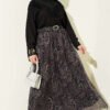 Belted Paisley Pattern Chiffon Skirt Black groothandel skirt view 2 - Hicabistan Turkije fabriek
