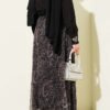Belted Paisley Pattern Chiffon Skirt Black groothandel skirt view 3 - Hicabistan Turkije fabriek