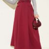 Belted Pleated Pocket Skirt Burgundy al por mayor skirt - Hicabistan fábrica Turquía