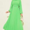 Belted Pleated Flared Dress