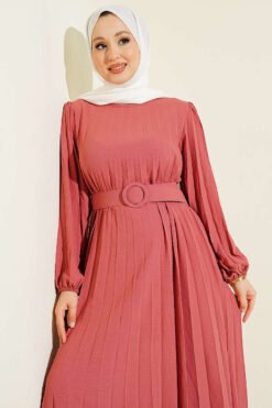 Alternative view of Belted Pleated Flared Dress Powder Pink