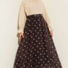 Belted Polka Dot Chiffon Skirt Brown wholesale skirt view 2 - Hicabistan Turkey factory