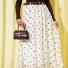 Belted Polka Dot Chiffon Skirt White