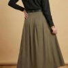 Belted Tencel Pleated Skirt Khaki wholesale skirt view 2 - Hicabistan Turkey factory