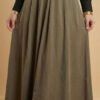 Belted Tencel Pleated Skirt Khaki wholesale skirt view 3 - Hicabistan Turkey factory