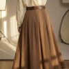 Belted Tencel Pleated Skirt Brown wholesale skirt view 2 - Hicabistan Turkey factory