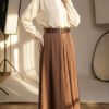 Belted Tencel Pleated Skirt Brown en gros skirt - Hicabistan usine Turquie