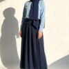 Belted Tencel Pleated Skirt Navy Blue en gros skirt - Hicabistan usine Turquie