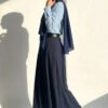 Belted Tencel Pleated Skirt Navy Blue wholesale skirt view 3 - Hicabistan Turkey factory