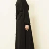 Belted Half Brit Button Modal Dress Black all'ingrosso dress view 3 - Hicabistan fabbrica Turchia