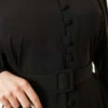 Belted Half Brit Button Modal Dress Black all'ingrosso dress view 4 - Hicabistan fabbrica Turchia