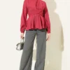 Self-Tie Short Shirt Burgundy al por mayor shirt view 2 - Hicabistan fábrica Turquía
