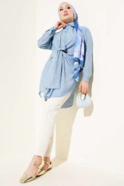 Alternative view of Self-Belted Shirt Blue