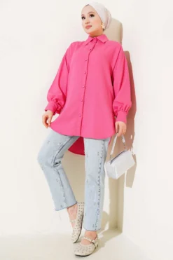 Alternative view of Balloon Sleeve Jacquard Shirt Fuchsia