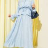 Self-Patterned Waist Tunic Skirt Set Blue