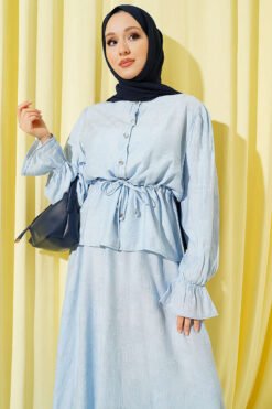 Vista alternativa de Self-Patterned Waist Tunic Skirt Set Blue