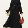 Self-Patterned Waist Tunic Skirt Set Black