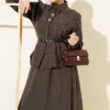 Self-Patterned Belted Tencel Skirt Set Mink wholesale clothing set view 2 - Hicabistan Turkey factory