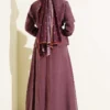 Self-Patterned Belted Tencel Skirt Set Plum wholesale clothing set view 3 - Hicabistan Turkey factory